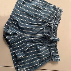 paperbag style striped jean shorts